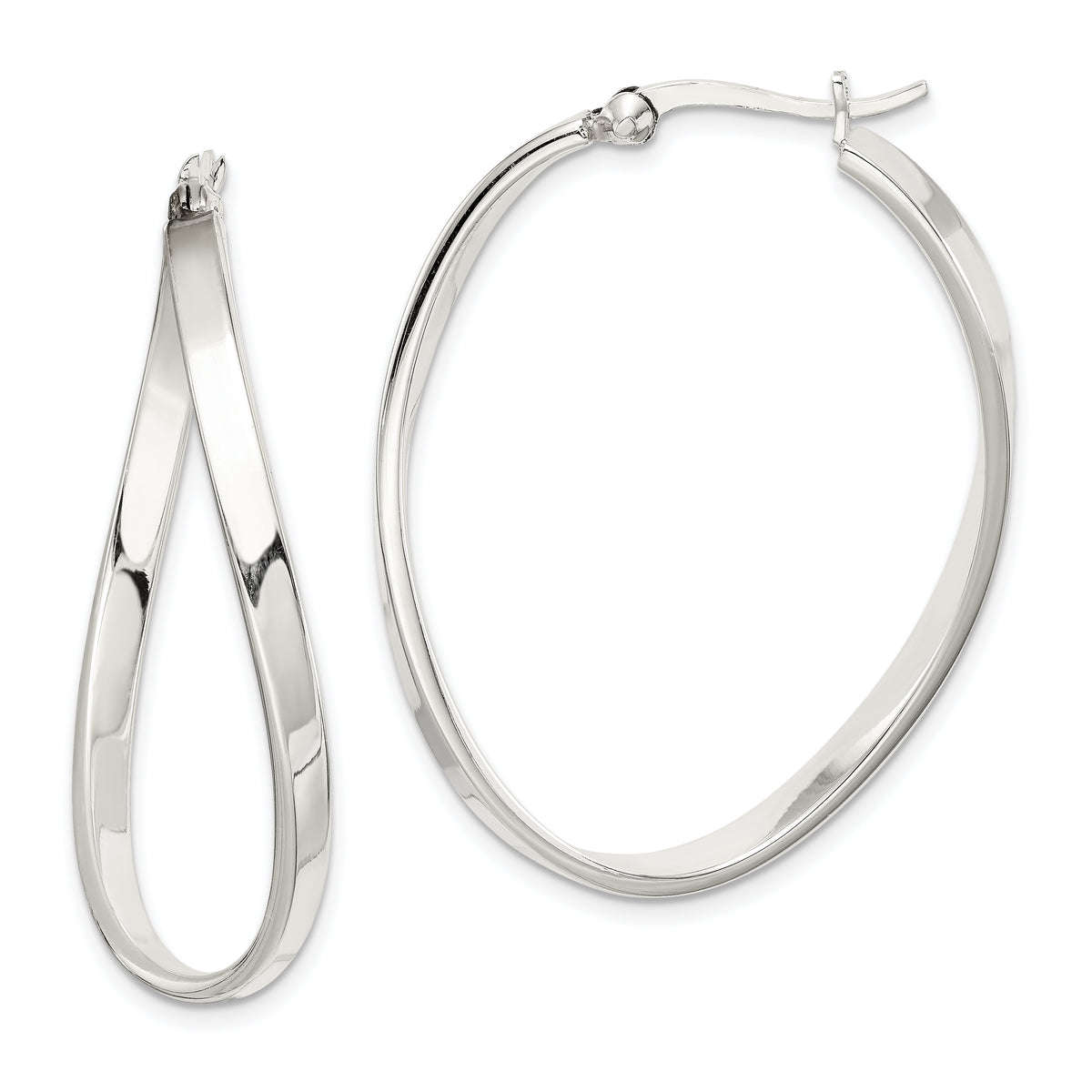 Sterling Silver Polished & Twisted Oval Hoop Earrings