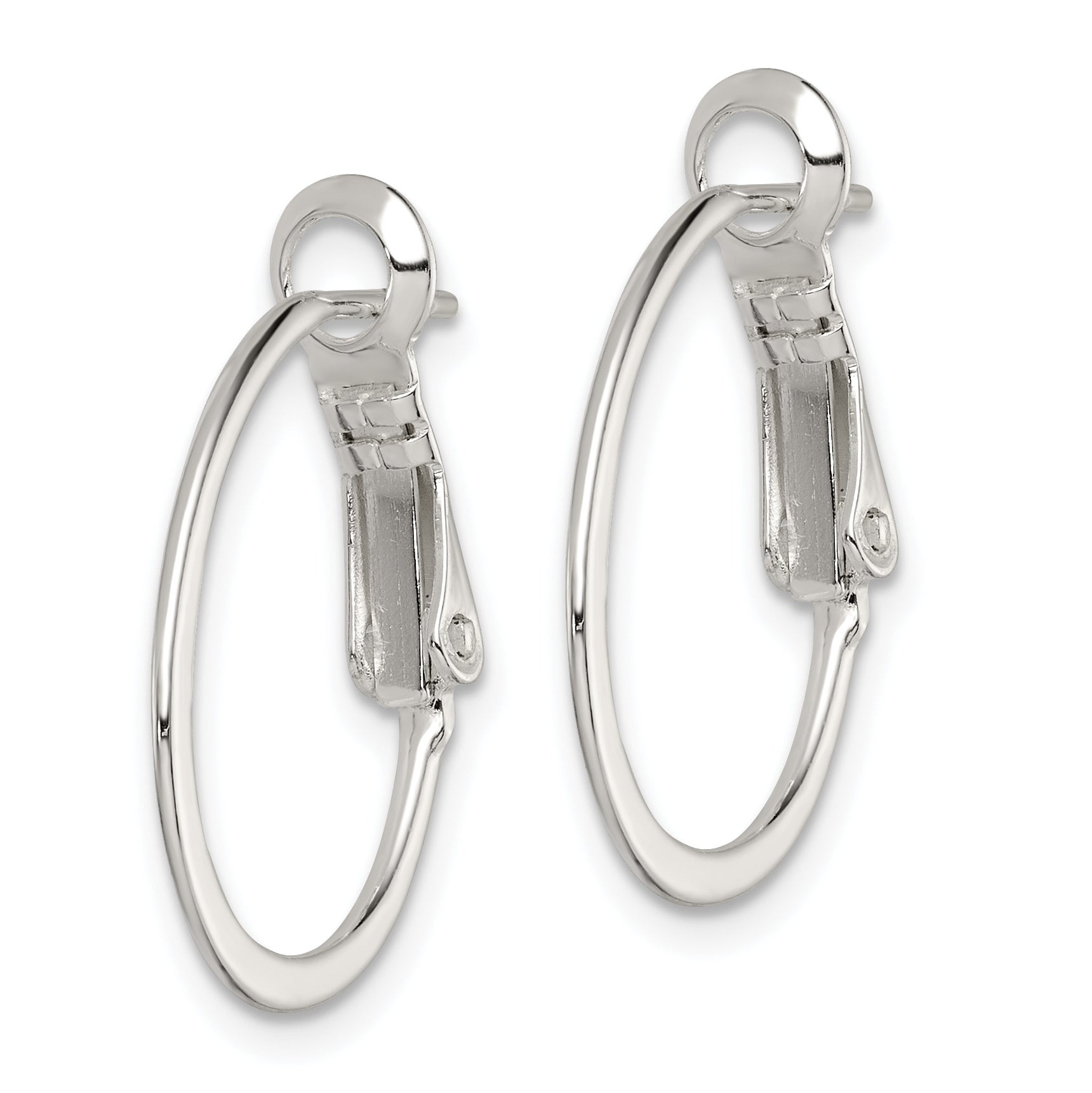 Sterling Silver Rhodium-plated 1.5mm Oval Omega Back Hoop Earrings Secondary image