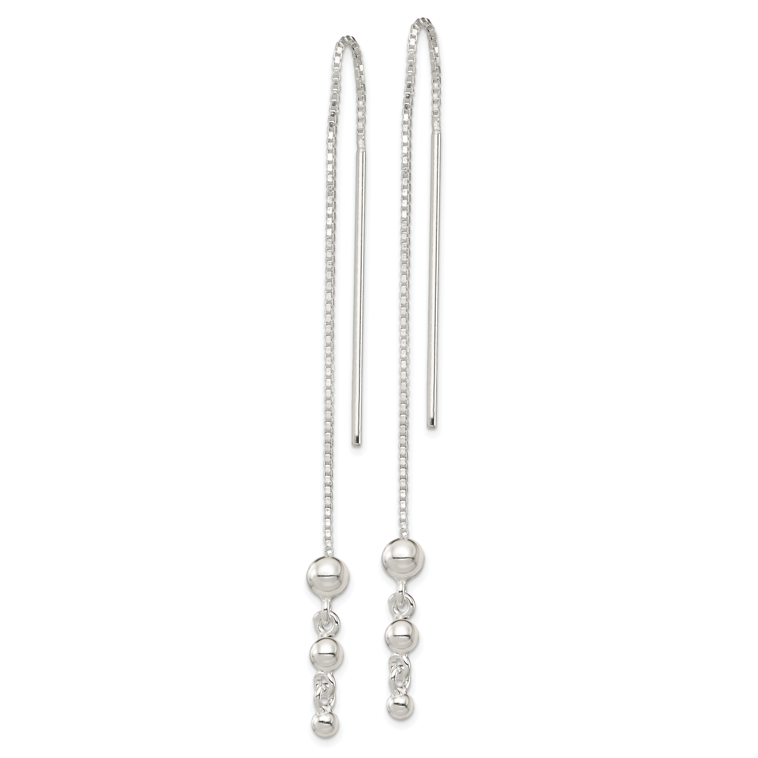 Sterling Silver Polished Triple Graduated Ball Threader Earrings Secondary image