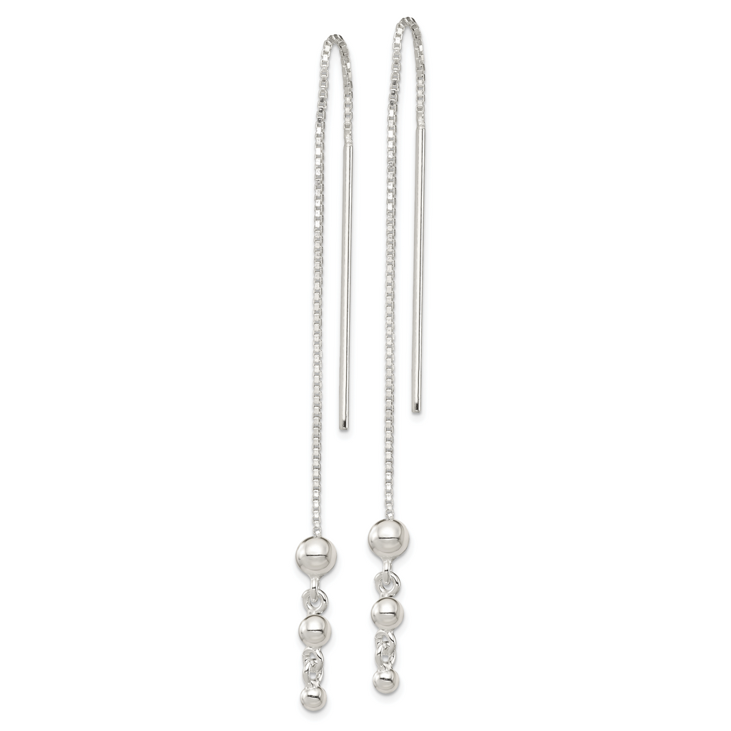 Sterling Silver Polished Triple Graduated Ball Threader Earrings
