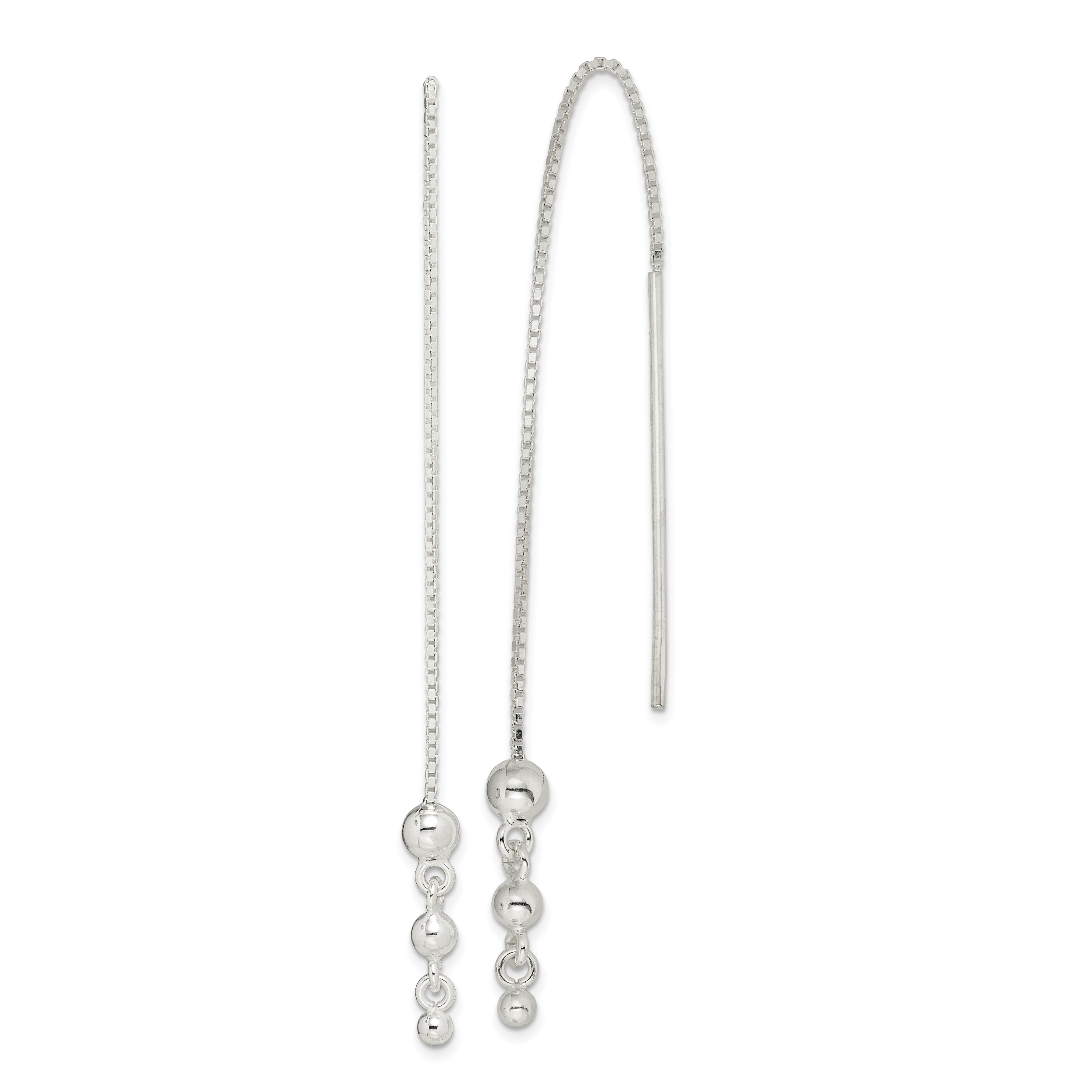 Sterling Silver Polished Triple Graduated Ball Threader Earrings Main image