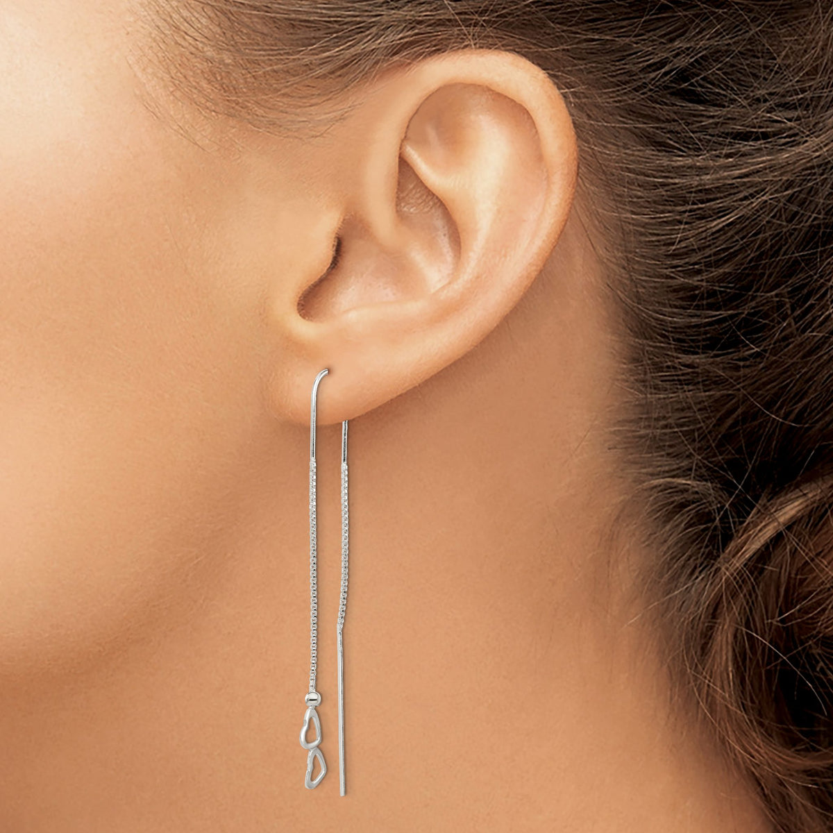 Double Heart Threader Earrings in Sterling Silver - Sophia Jewelers