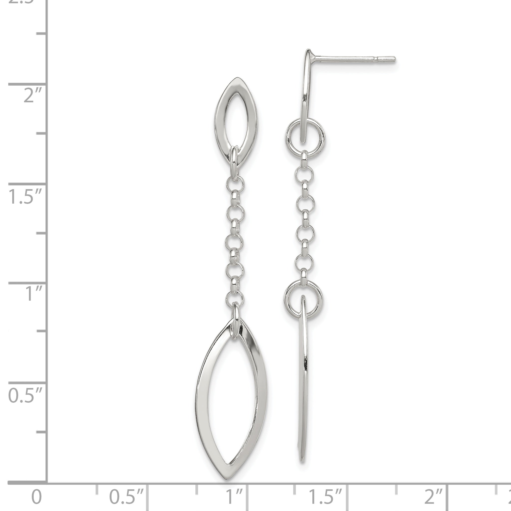 Sterling Silver Polished Marquise Shapes & Chain Post Dangle Earrings