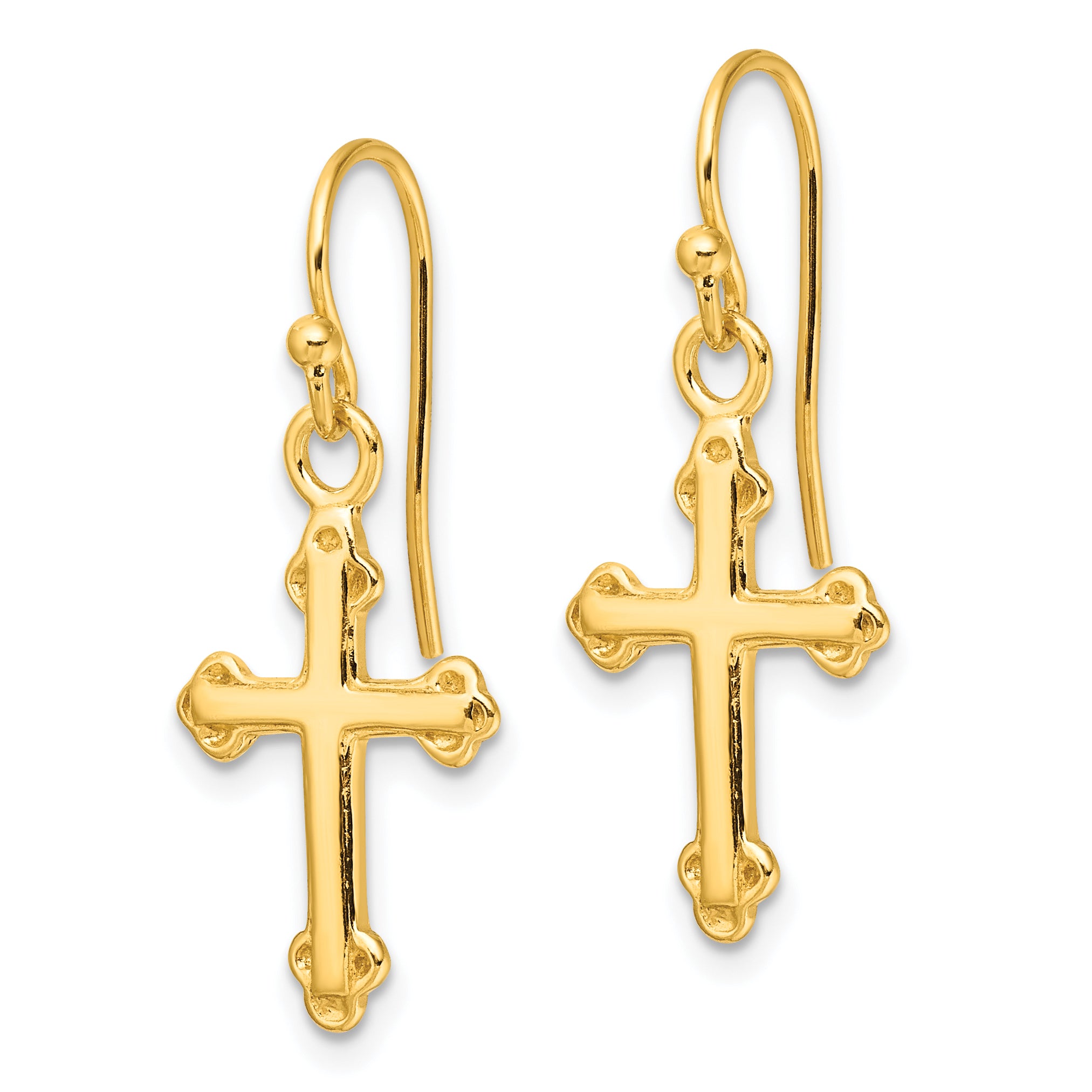 Sterling Silver Gold-tone Polished Budded Cross Dangle Earrings Secondary image