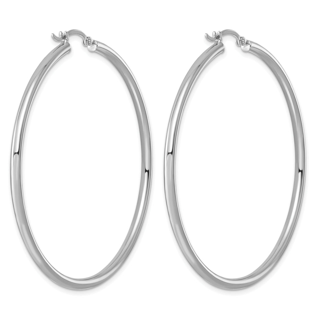 Sterling Silver Rhodium-Plated 2.5mm Round Hoop Earrings, 57mm