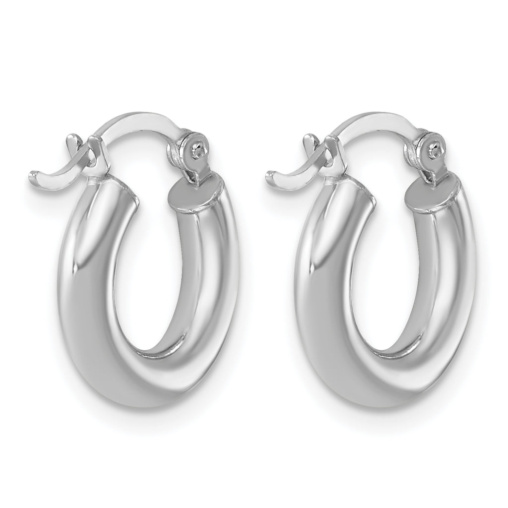 Sterling Silver Rhodium-Plated 3mm Round Hoop Earrings, 16mm