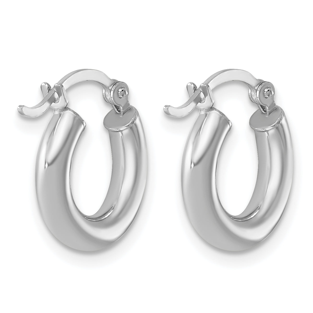Sterling Silver Rhodium-Plated 3mm Round Hoop Earrings, 16mm