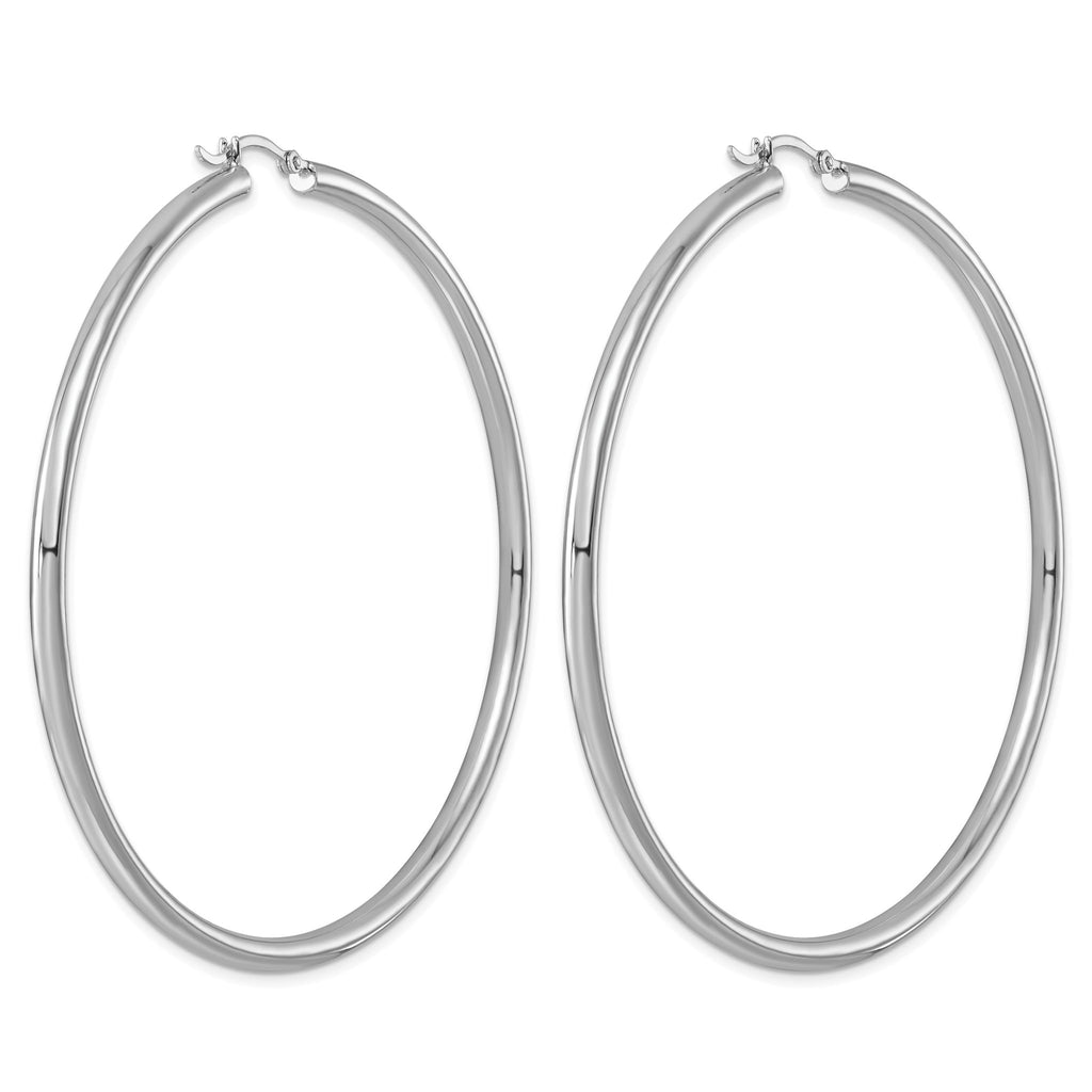 Sterling Silver Rhodium-plated 3mm Round Hoop Earrings - Sophia Jewelers