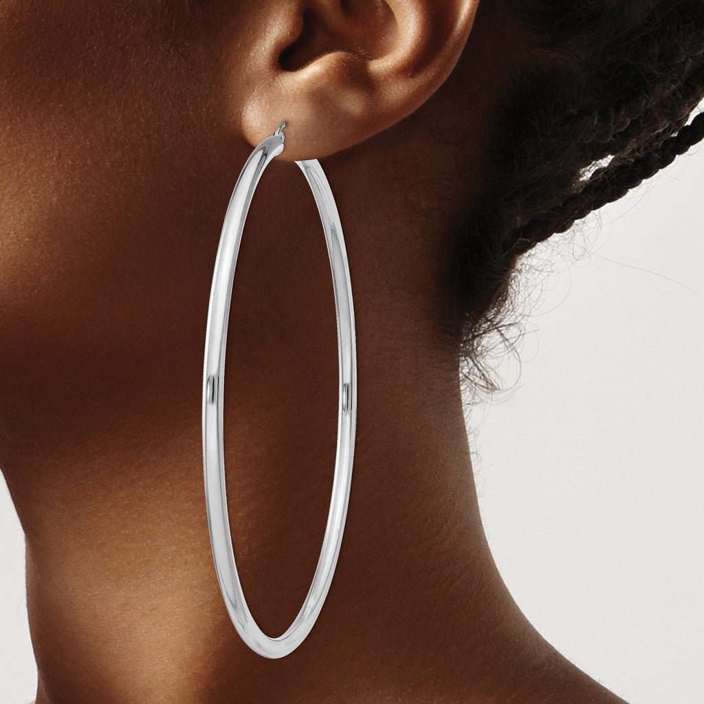 Sterling Silver Rhodium-plated 3mm Round Hoop Earrings - Sophia Jewelers