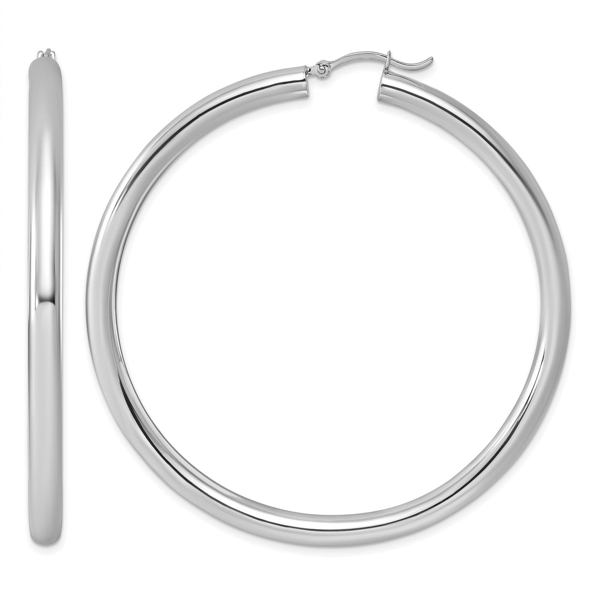 Sterling Silver Rhodium-Plated 4mm Round Hoop Earrings, 62mm