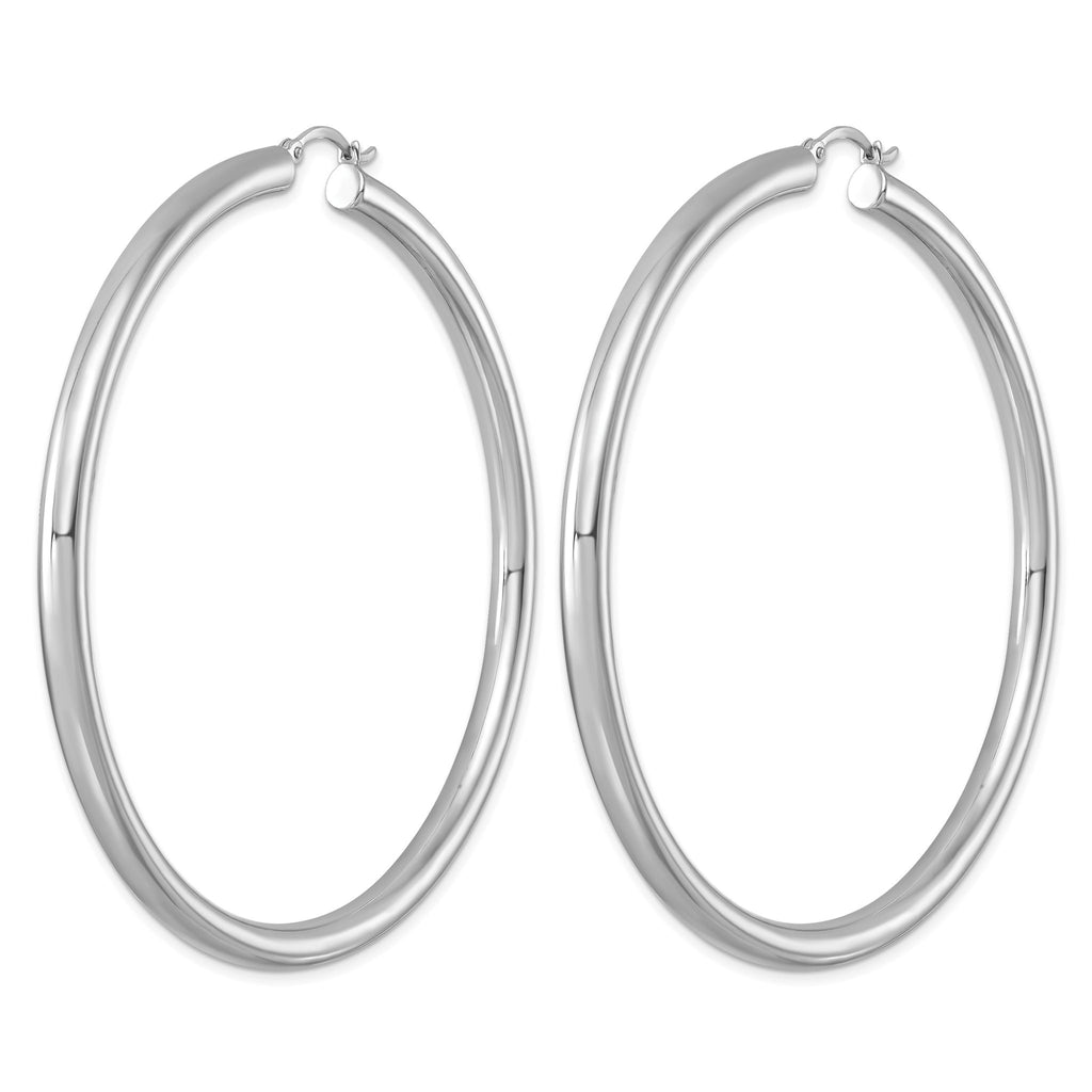 Sterling Silver Rhodium-plated 4mm Round Hoop Earrings - Sophia Jewelers