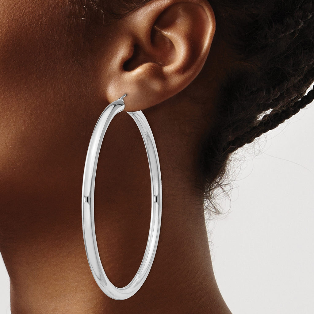 Sterling Silver Rhodium-plated 4mm Round Hoop Earrings - Sophia Jewelers