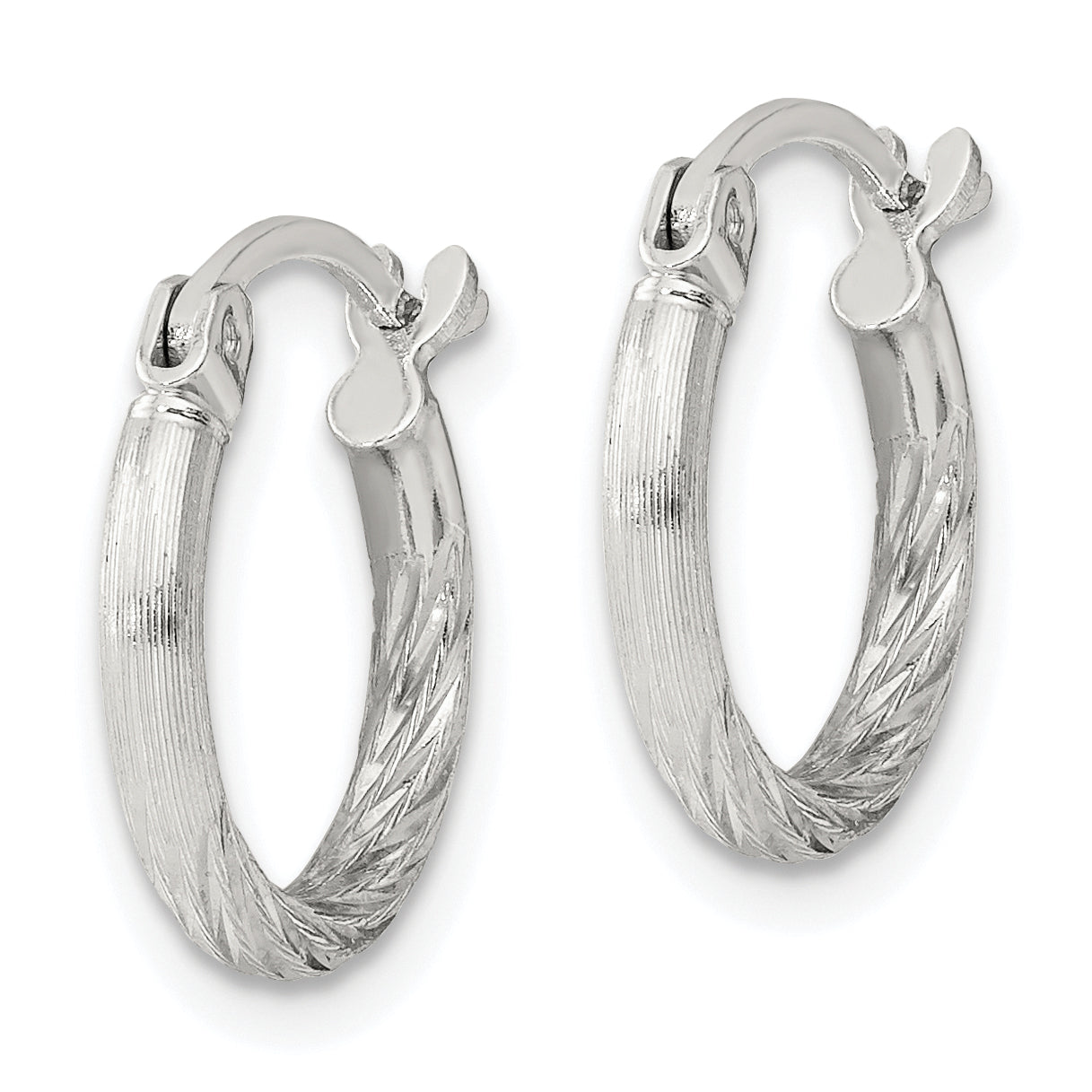 Sterling Silver 2mm Polished/Satin D/C Hoop Earrings Secondary image