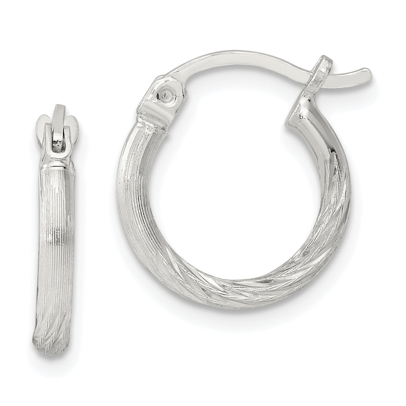 Sterling Silver 2mm Polished/Satin D/C Hoop Earrings