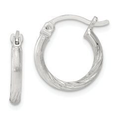 Sterling Silver 2mm Polished/Satin D/C Hoop Earrings