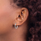 Sterling Silver Rhodium-plated 2mm Polished/Satin Diamond-cut Hoop Earrings - Sophia Jewelers