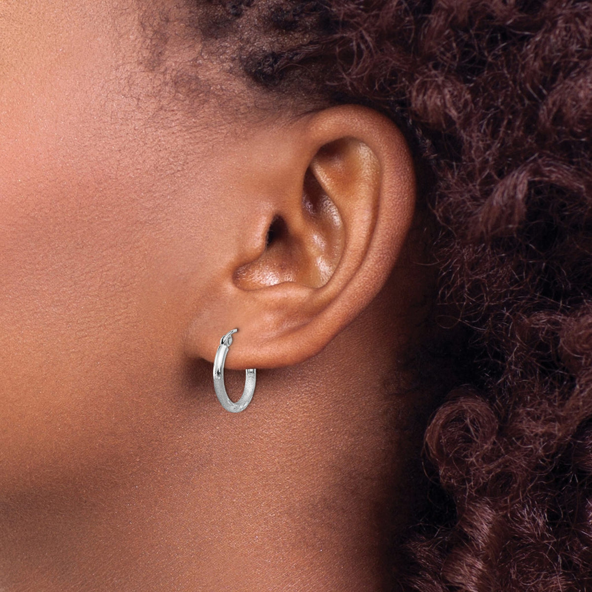 Sterling Silver Rhodium-plated 2mm Polished/Satin Diamond-cut Hoop Earrings - Sophia Jewelers