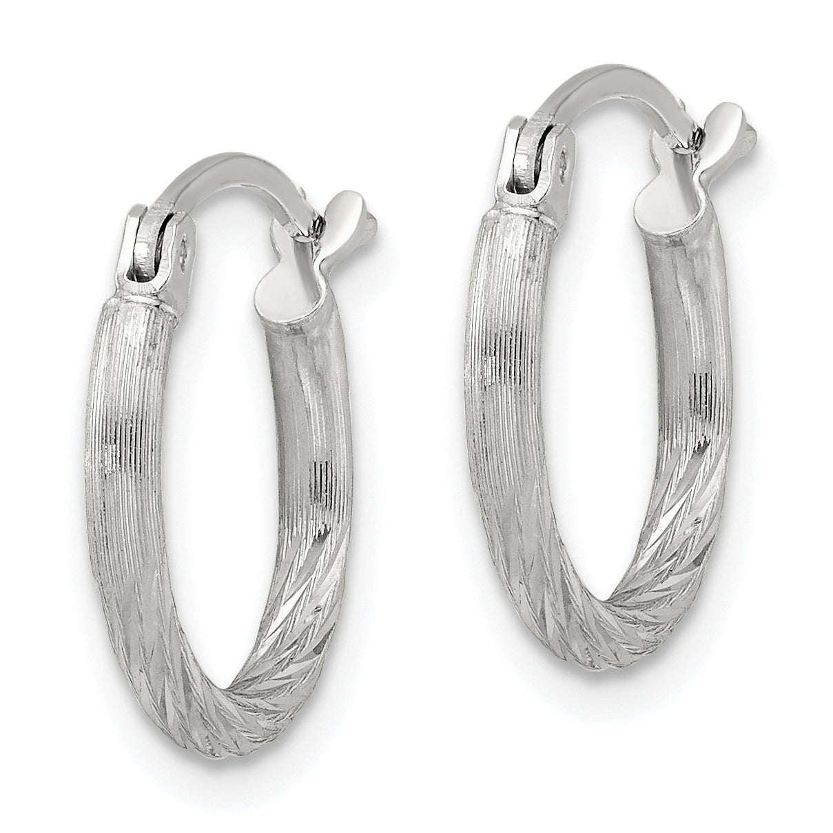 Sterling Silver 2mm Polished/Satin D/C Hoop Earrings