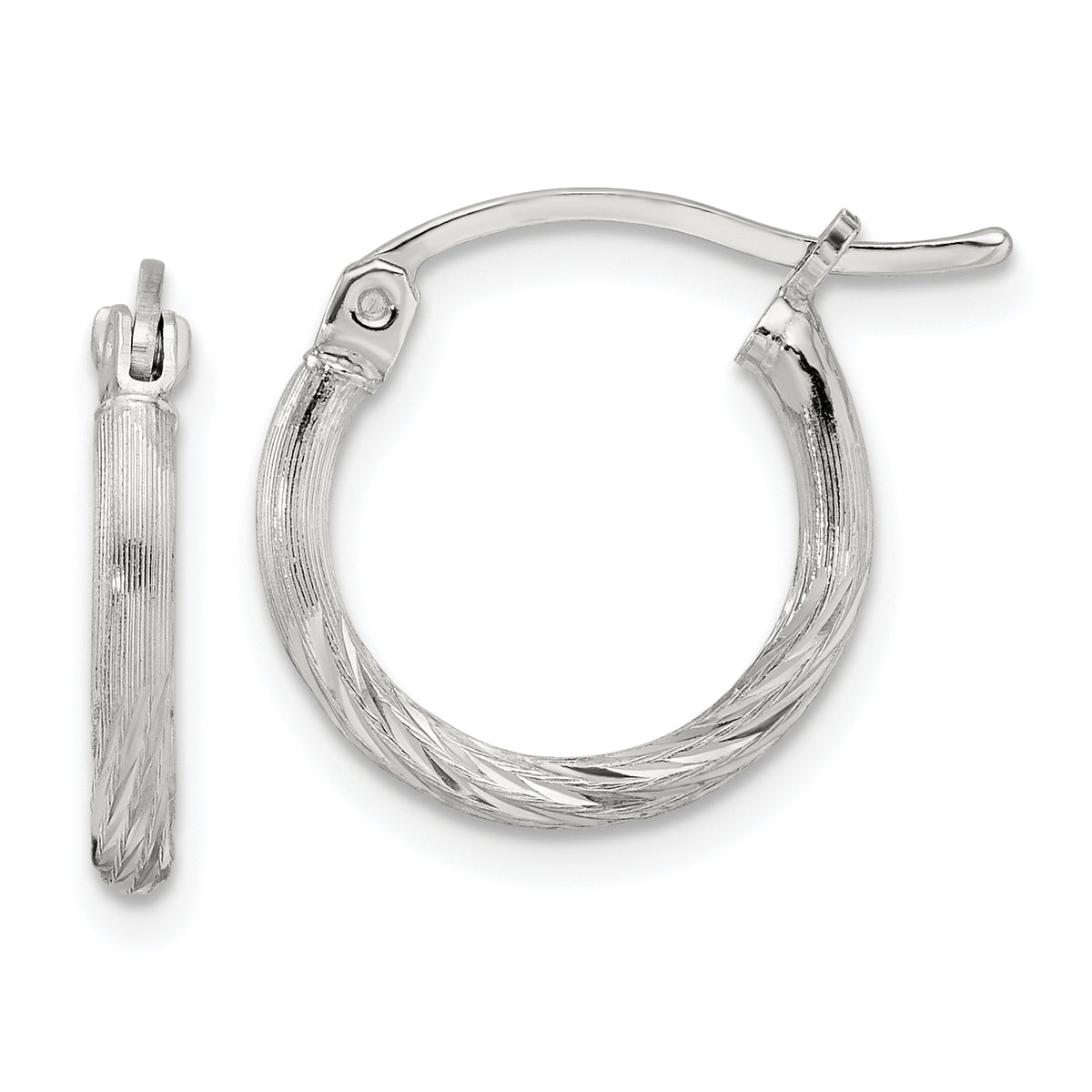 Sterling Silver 2mm Polished/Satin D/C Hoop Earrings