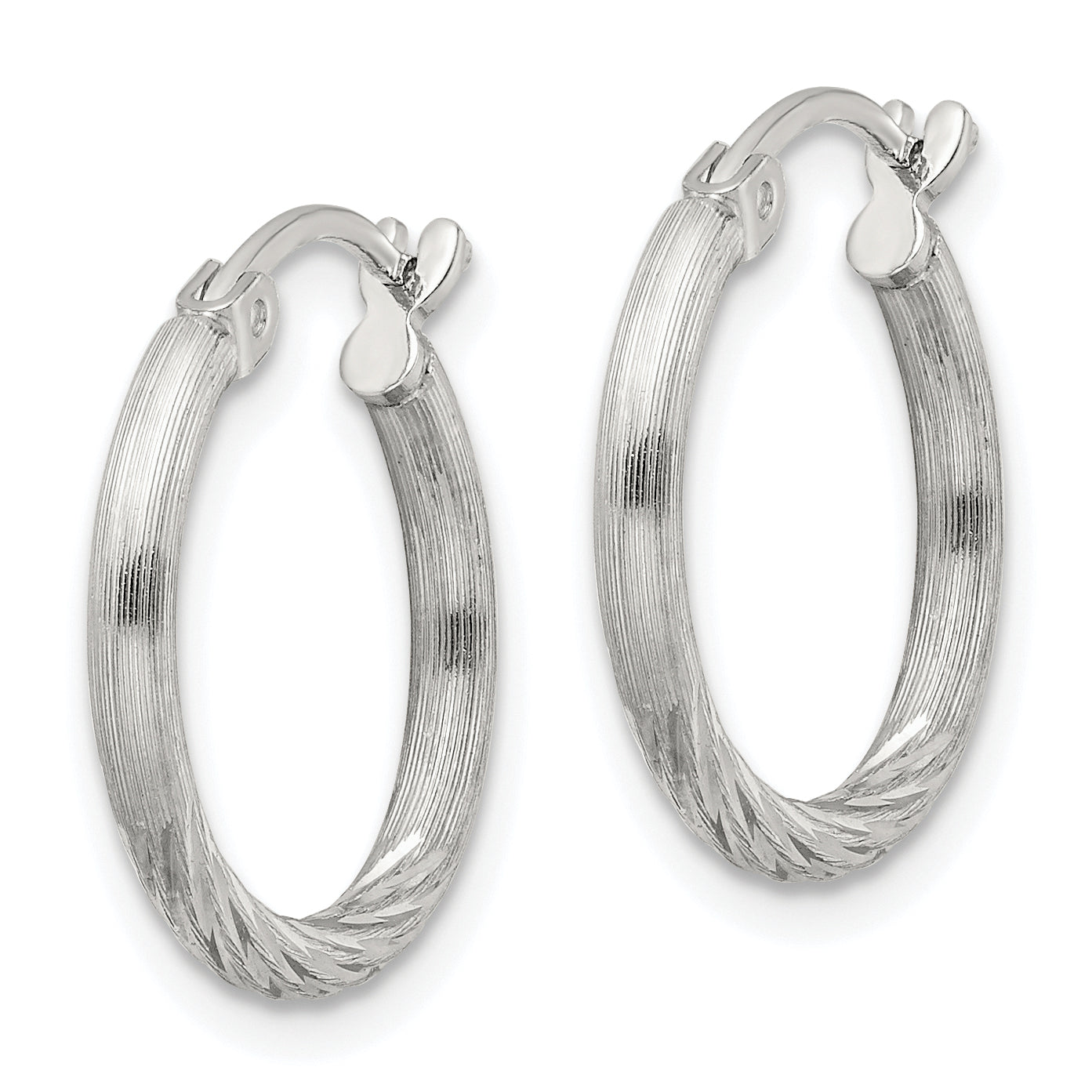 Sterling Silver 2mm Polished/Satin D/C Hoop Earrings Secondary image
