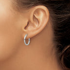 Sterling Silver 2mm Polished/Satin D/C Hoop Earrings