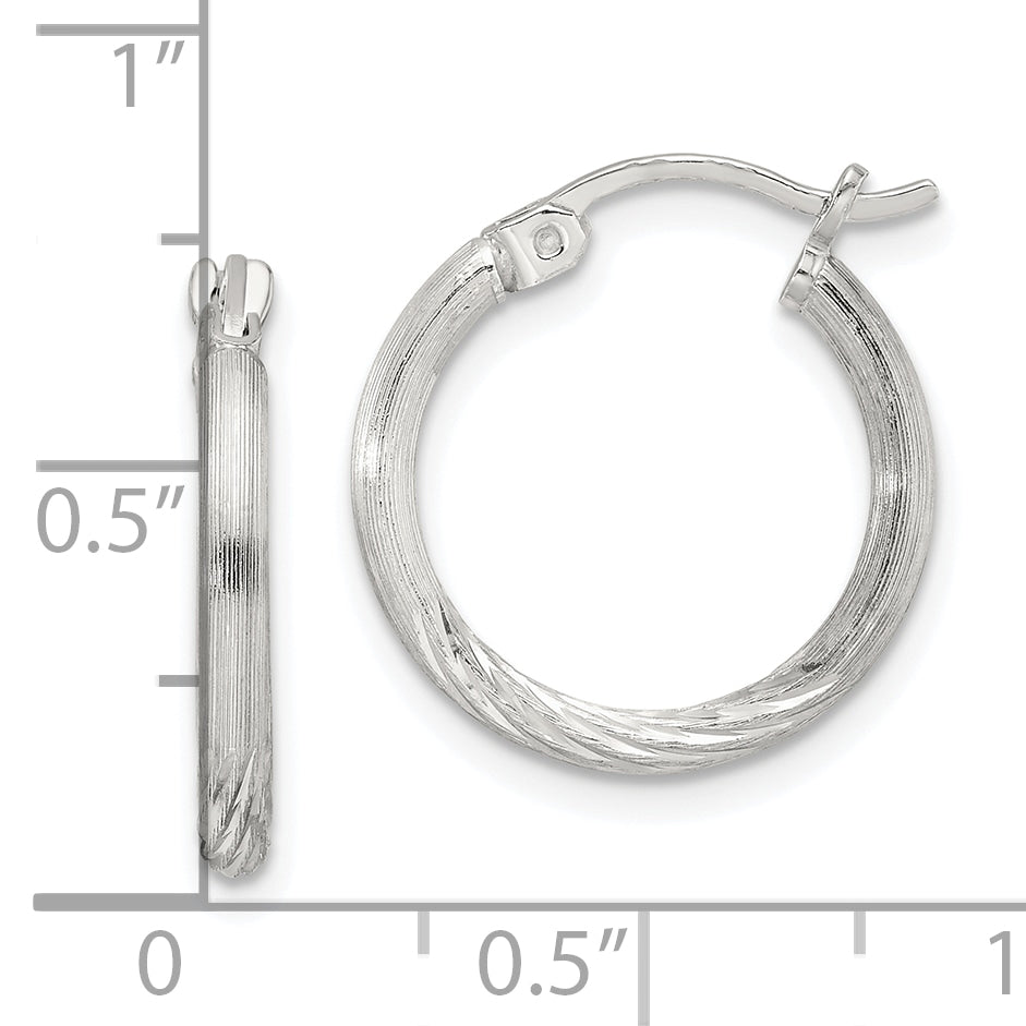 Sterling Silver 2mm Polished/Satin D/C Hoop Earrings