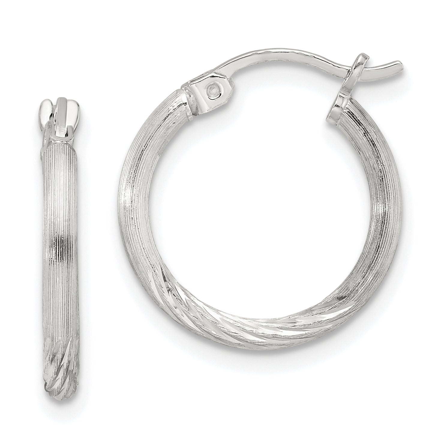 Sterling Silver 2mm Polished/Satin D/C Hoop Earrings Main image