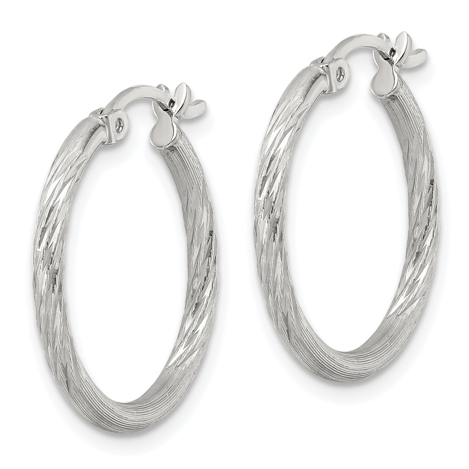 Sterling Silver 2mm Polished/Satin D/C Hoop Earrings