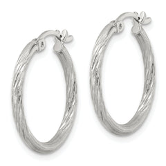 Sterling Silver 2mm Polished/Satin D/C Hoop Earrings