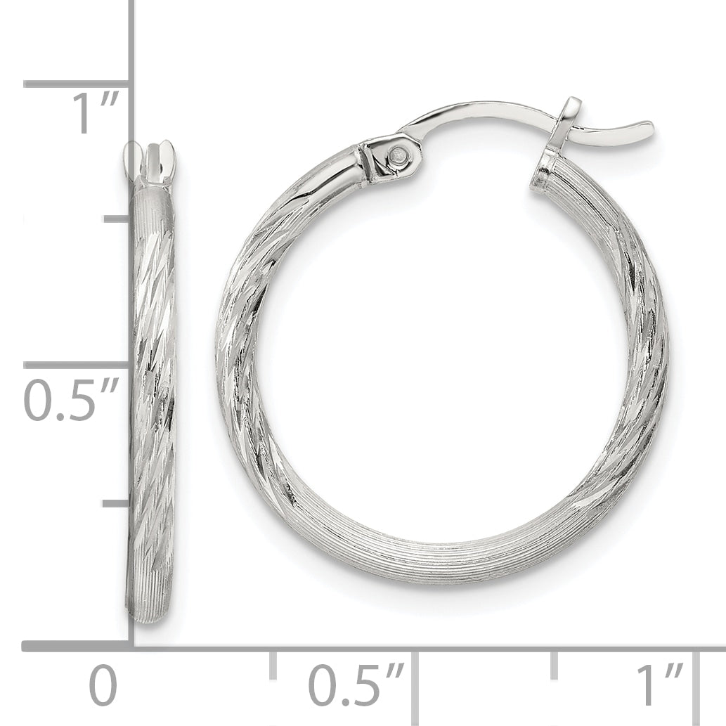 Sterling Silver 2mm Polished/Satin D/C Hoop Earrings