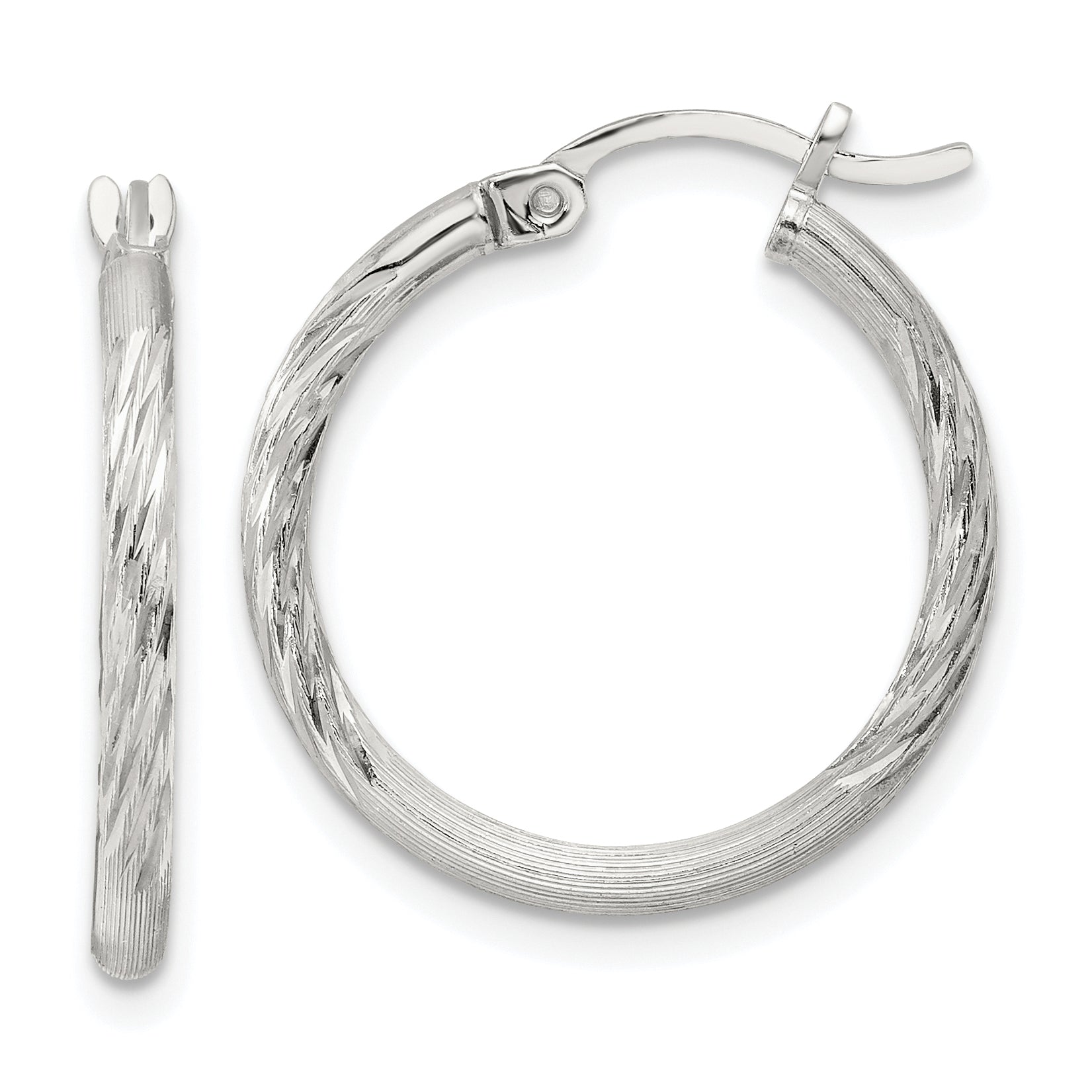 Sterling Silver 2mm Polished/Satin D/C Hoop Earrings Main image
