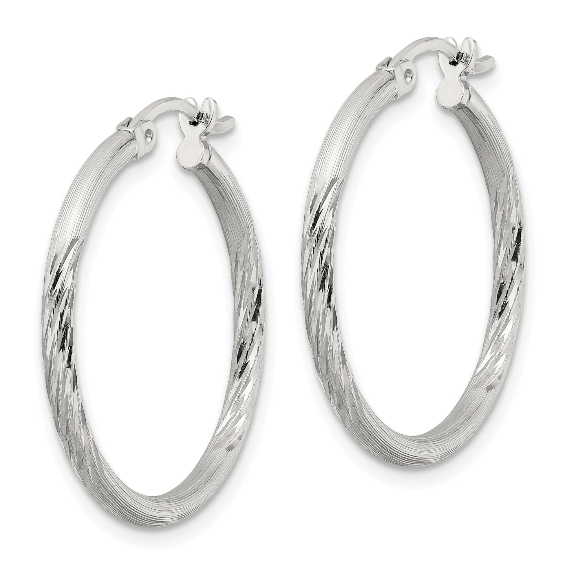 Sterling Silver 2mm Polished/Satin D/C Hoop Earrings Secondary image
