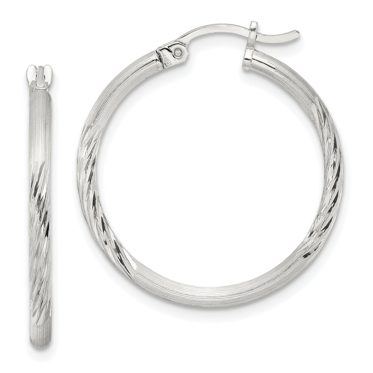 Sterling Silver 2mm Polished/Satin D/C Hoop Earrings