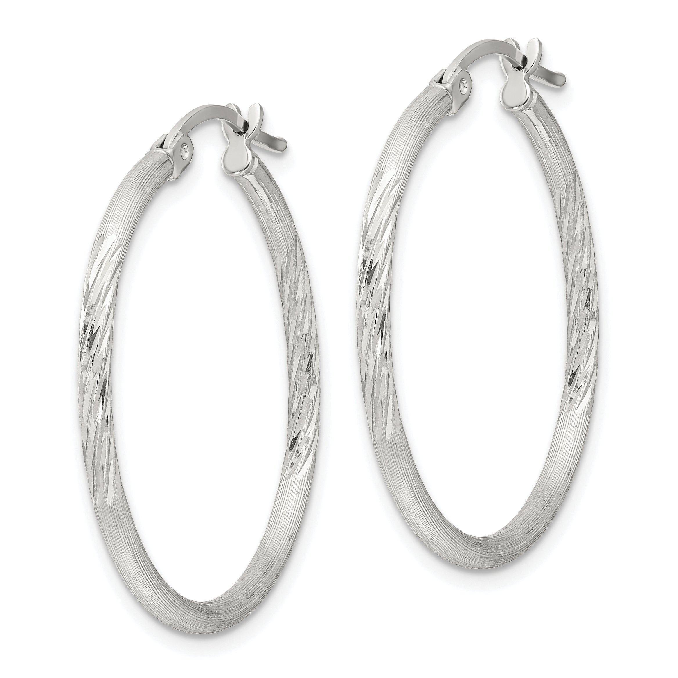 Sterling Silver 2mm Polished/Satin D/C Hoop Earrings