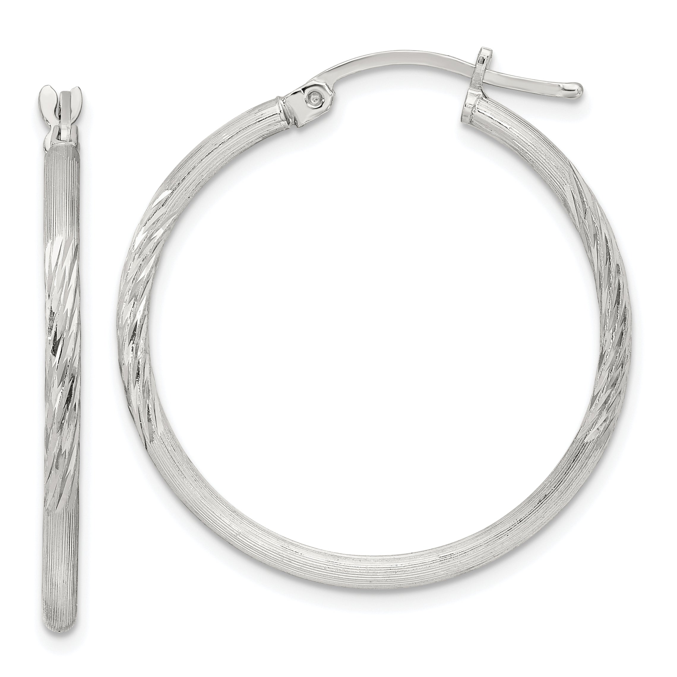 Sterling Silver 2mm Polished/Satin D/C Hoop Earrings Main image