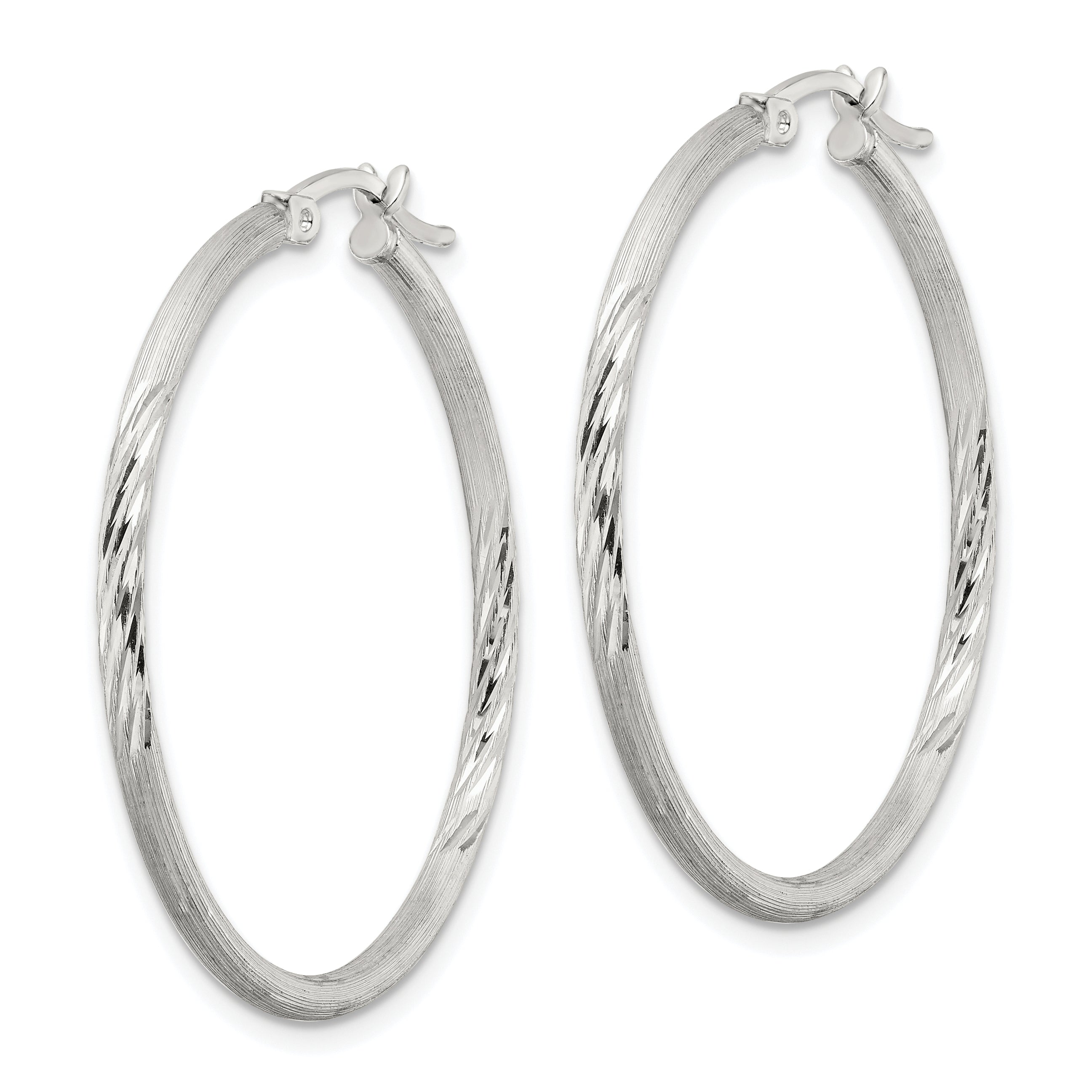 Sterling Silver 2mm Polished/Satin D/C Hoop Earrings