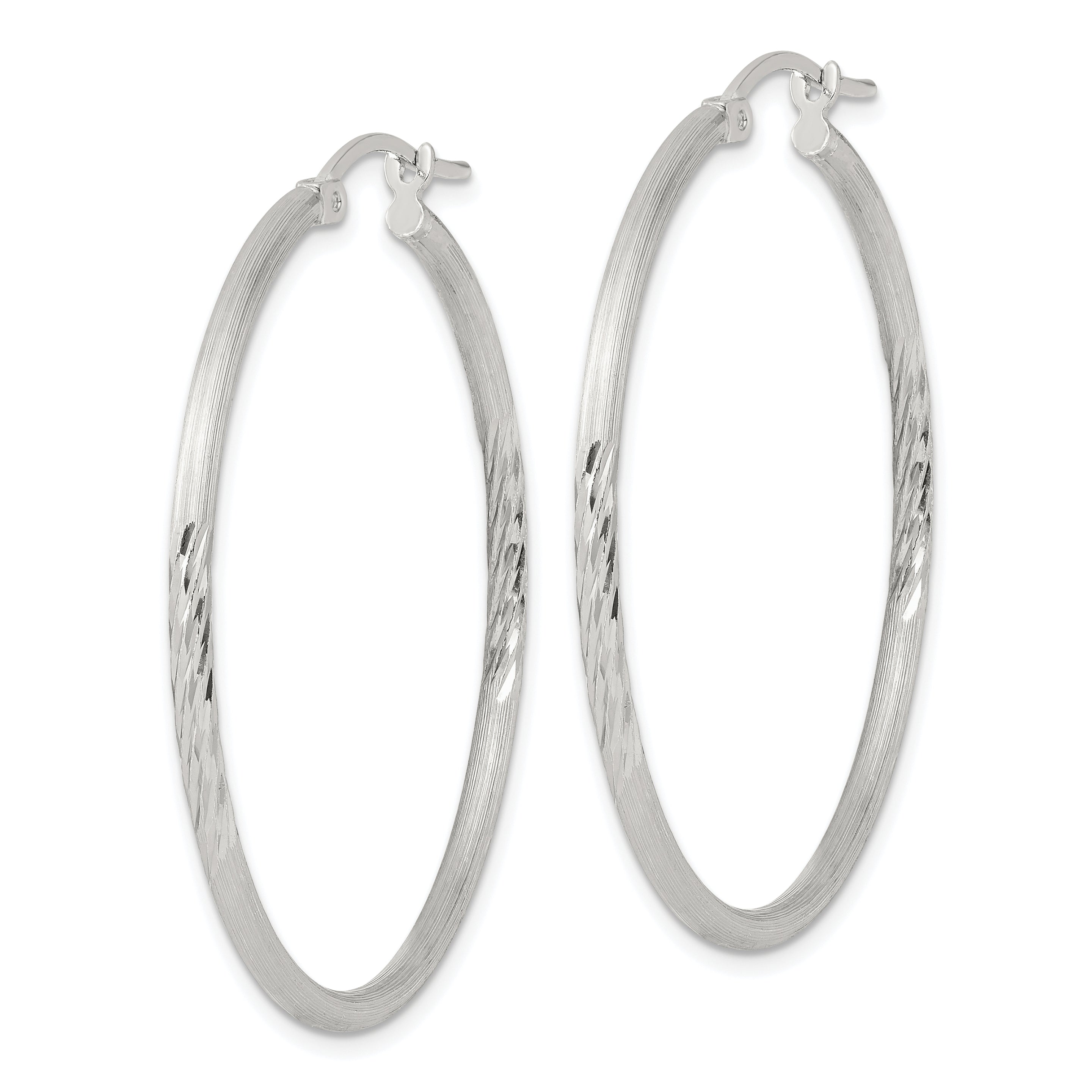 Sterling Silver 2mm Polished/Satin D/C Hoop Earrings Secondary image