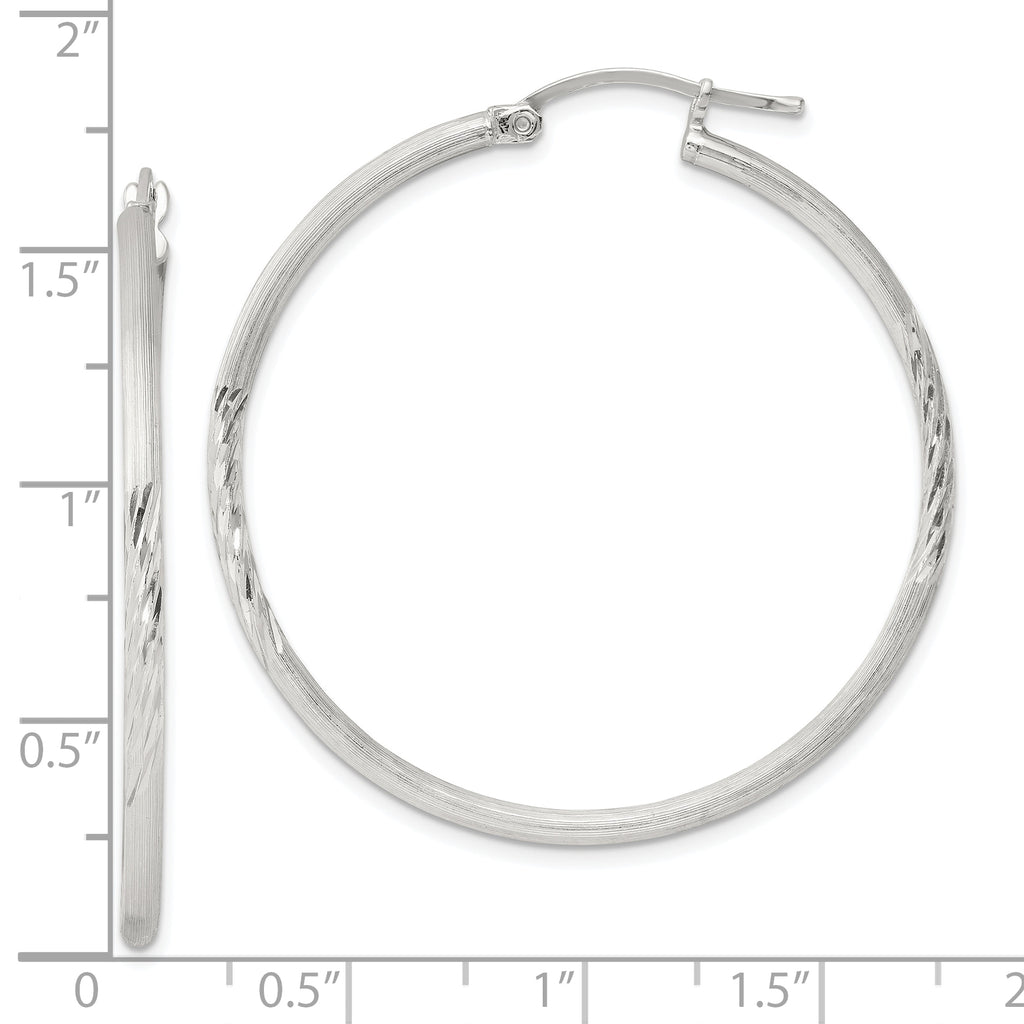 Sterling Silver 2mm Polished/Satin D/C Hoop Earrings