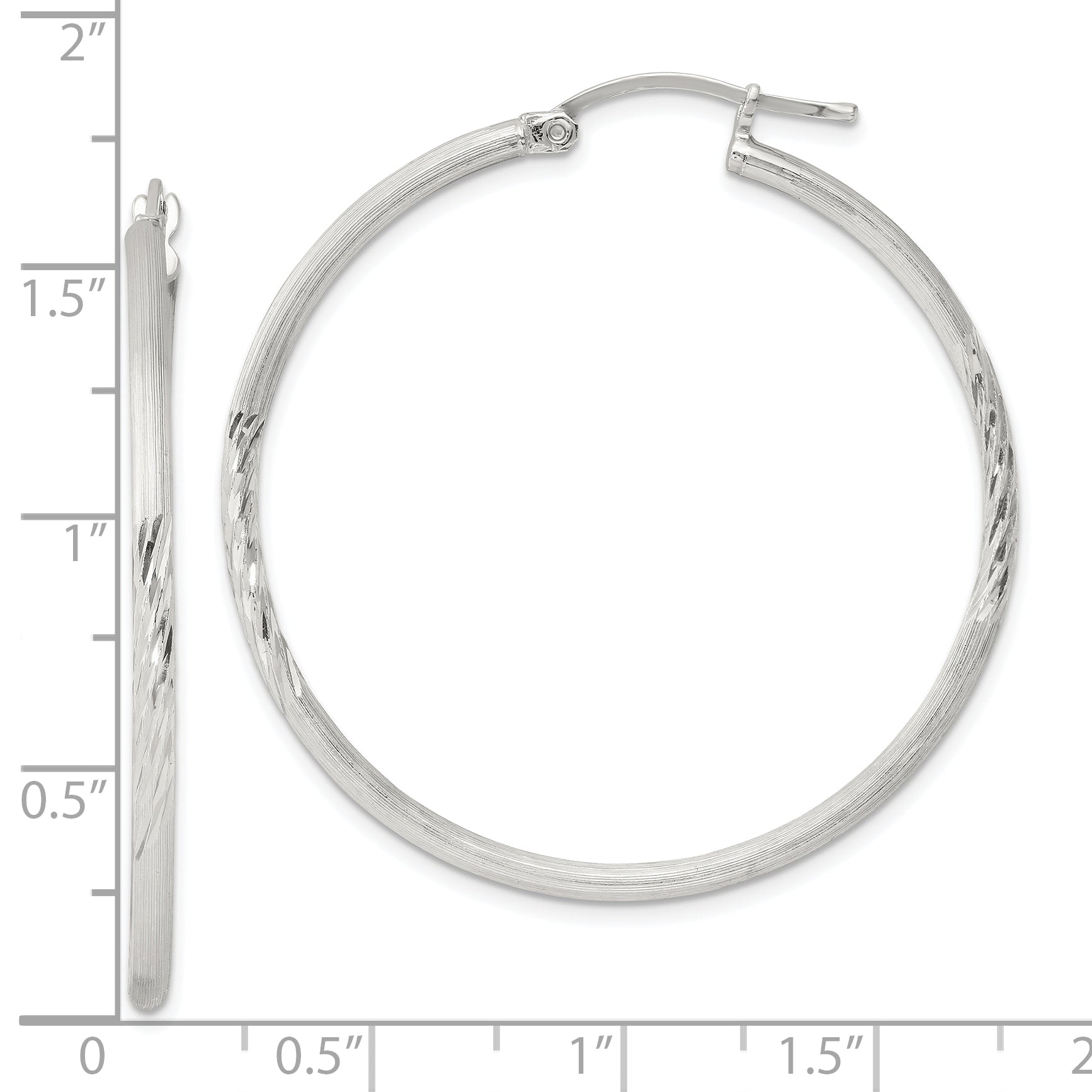 Sterling Silver 2mm Polished/Satin D/C Hoop Earrings