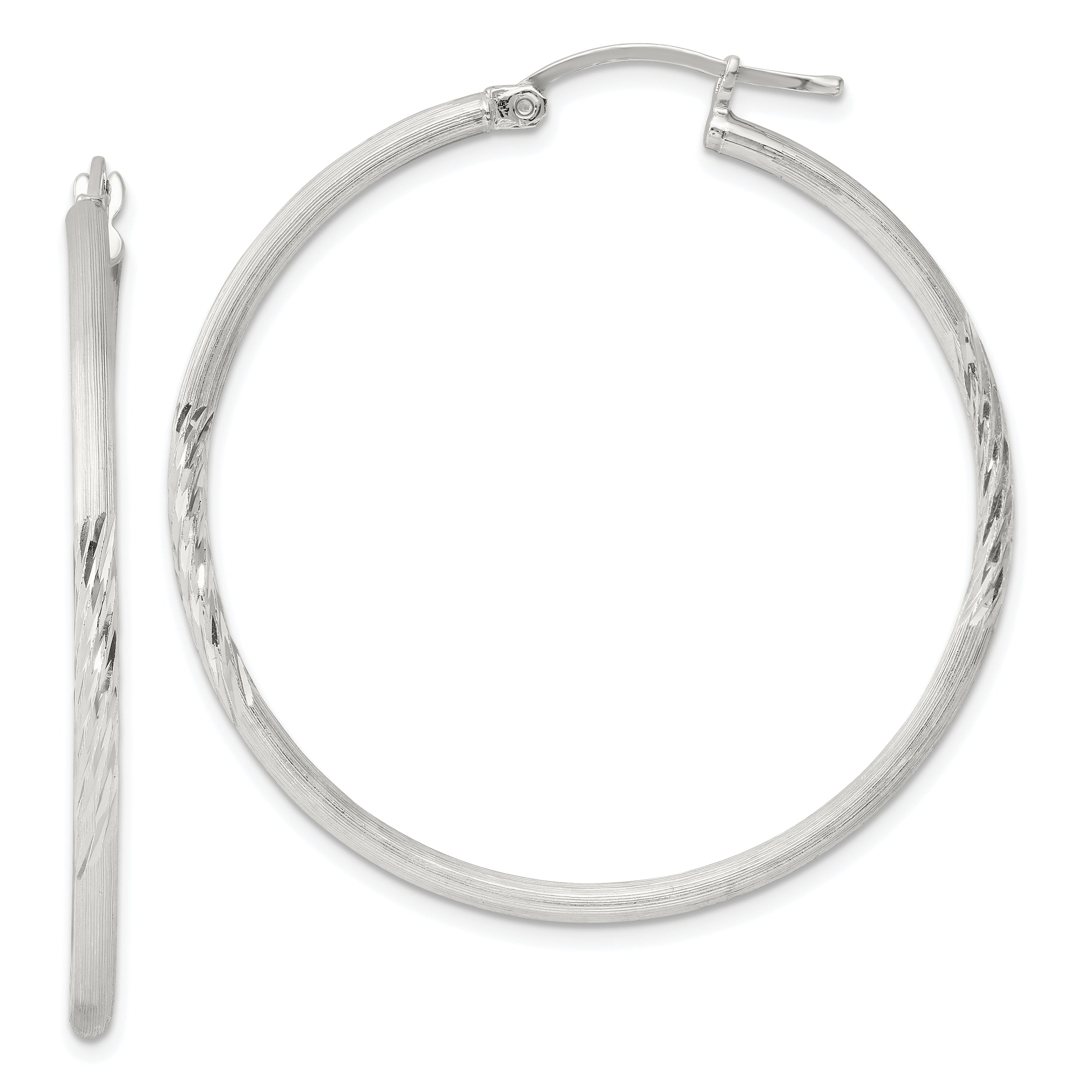 Sterling Silver 2mm Polished/Satin D/C Hoop Earrings Main image
