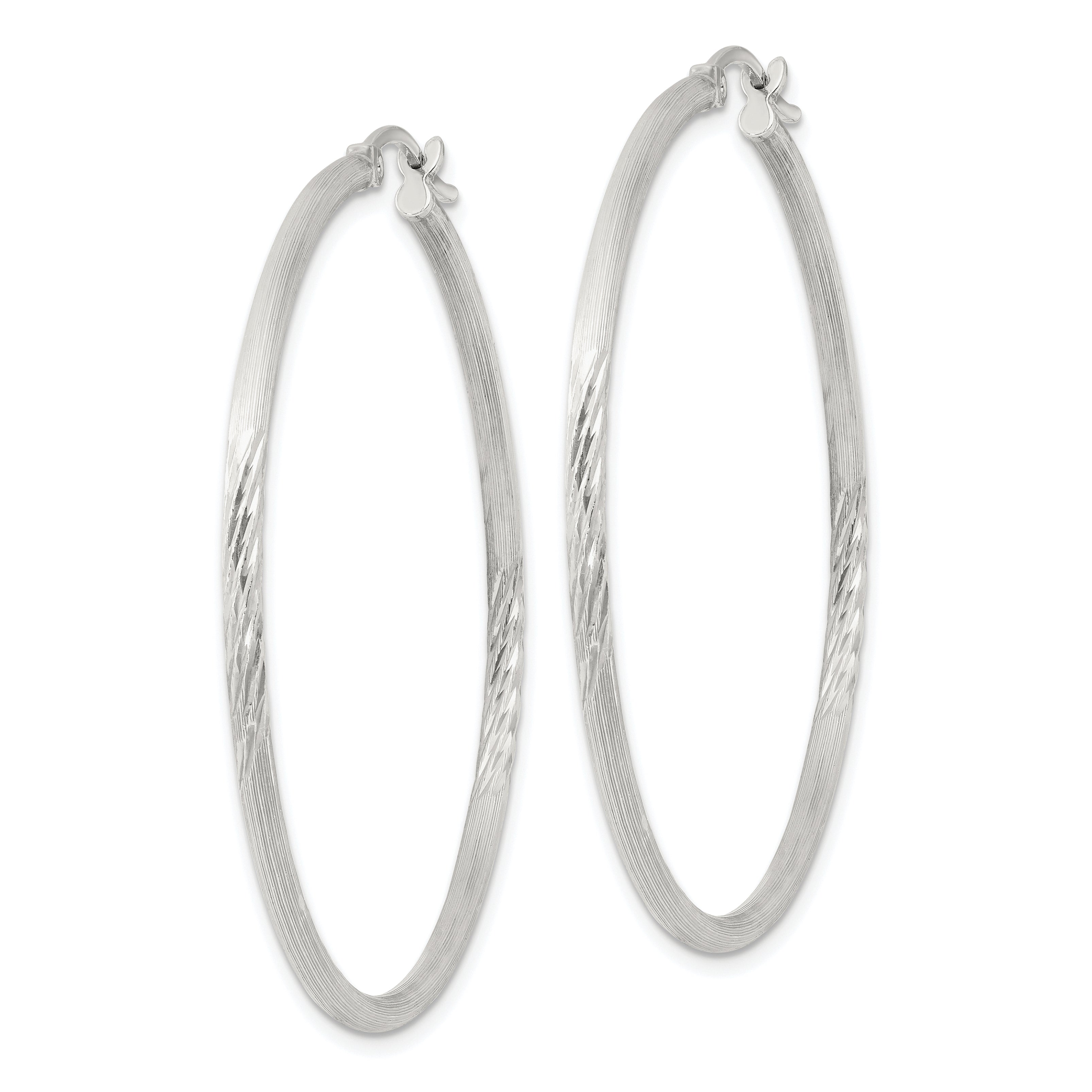 Sterling Silver 2mm Polished/Satin D/C Hoop Earrings