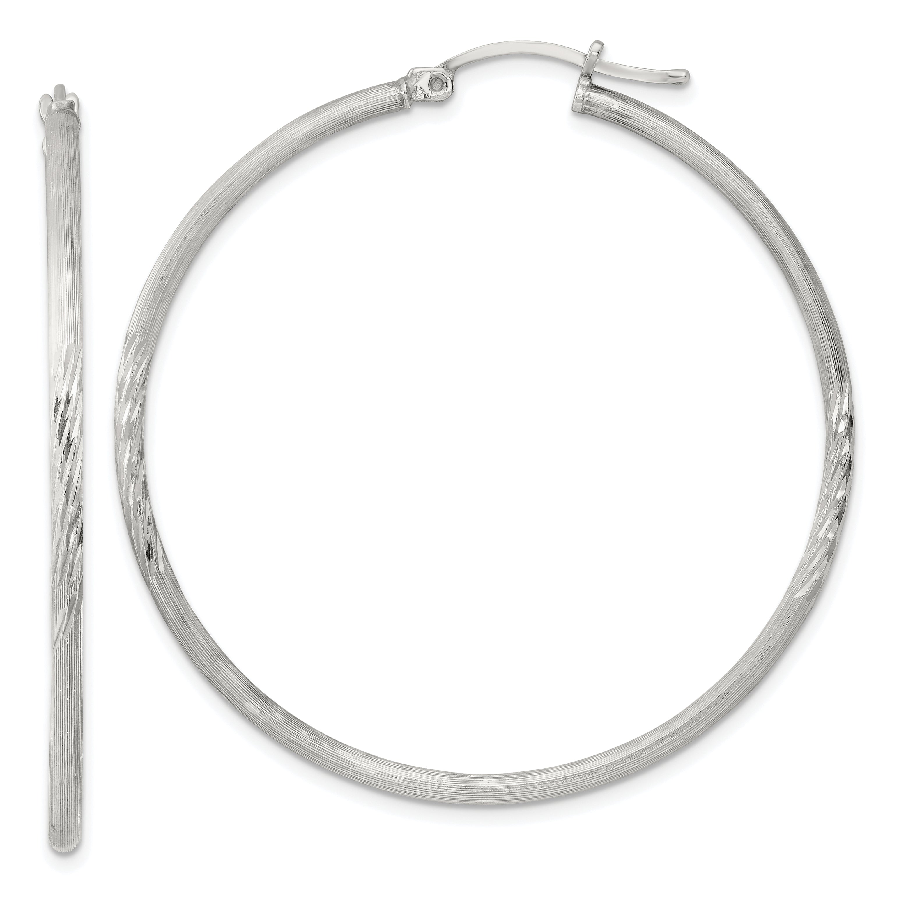 Sterling Silver 2mm Polished/Satin D/C Hoop Earrings Main image