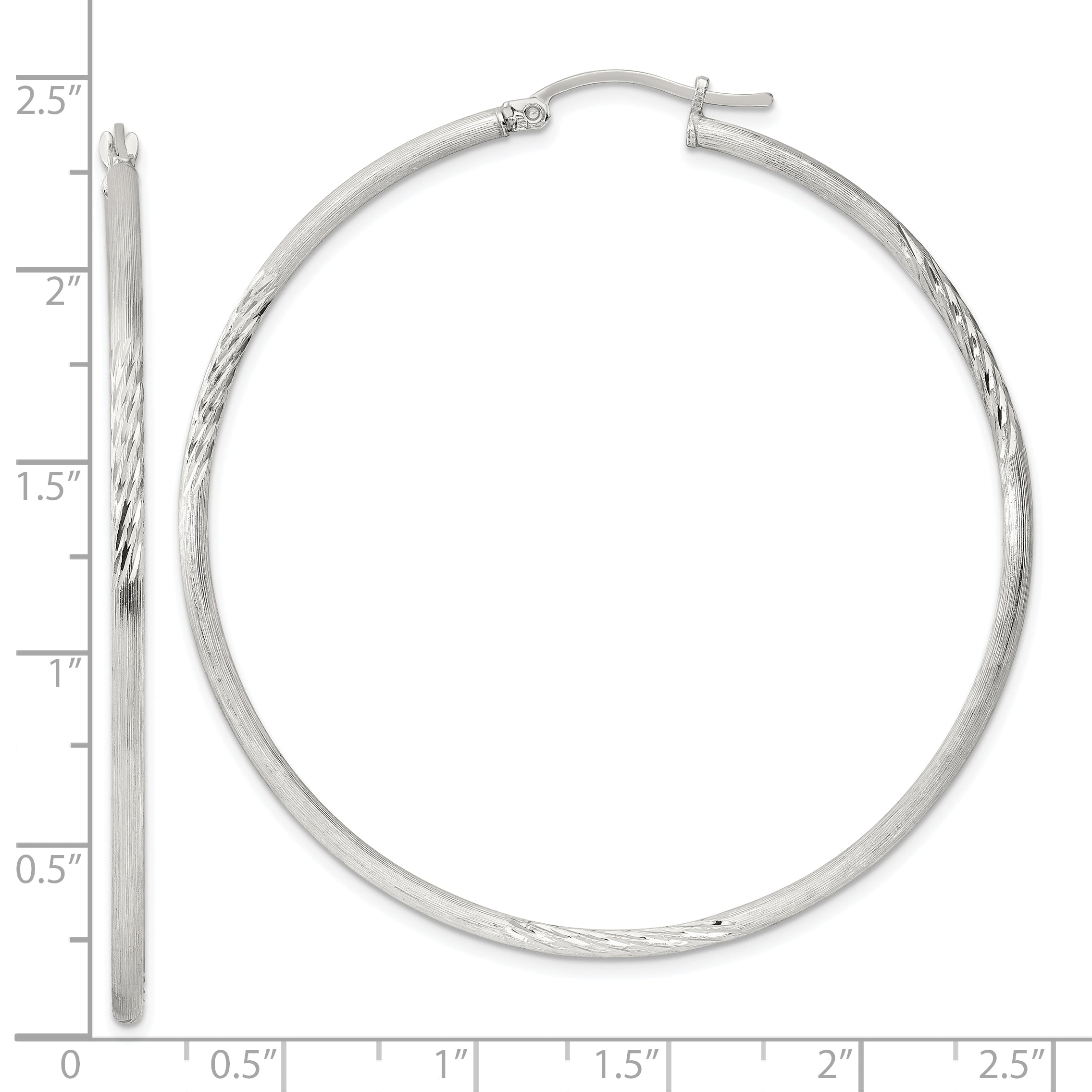 Sterling Silver 2mm Polished/Satin D/C Hoop Earrings
