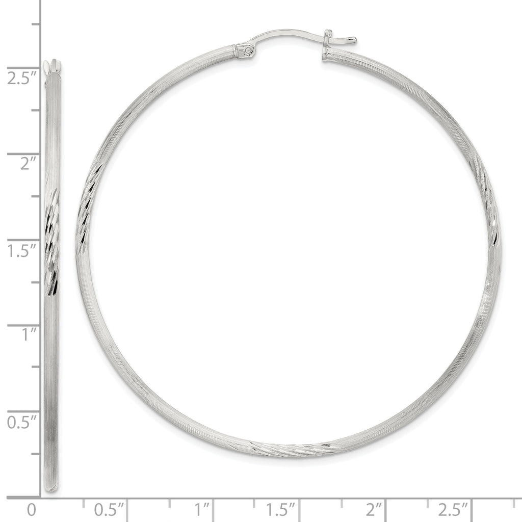 Sterling Silver 2mm Polished/Satin D/C Hoop Earrings