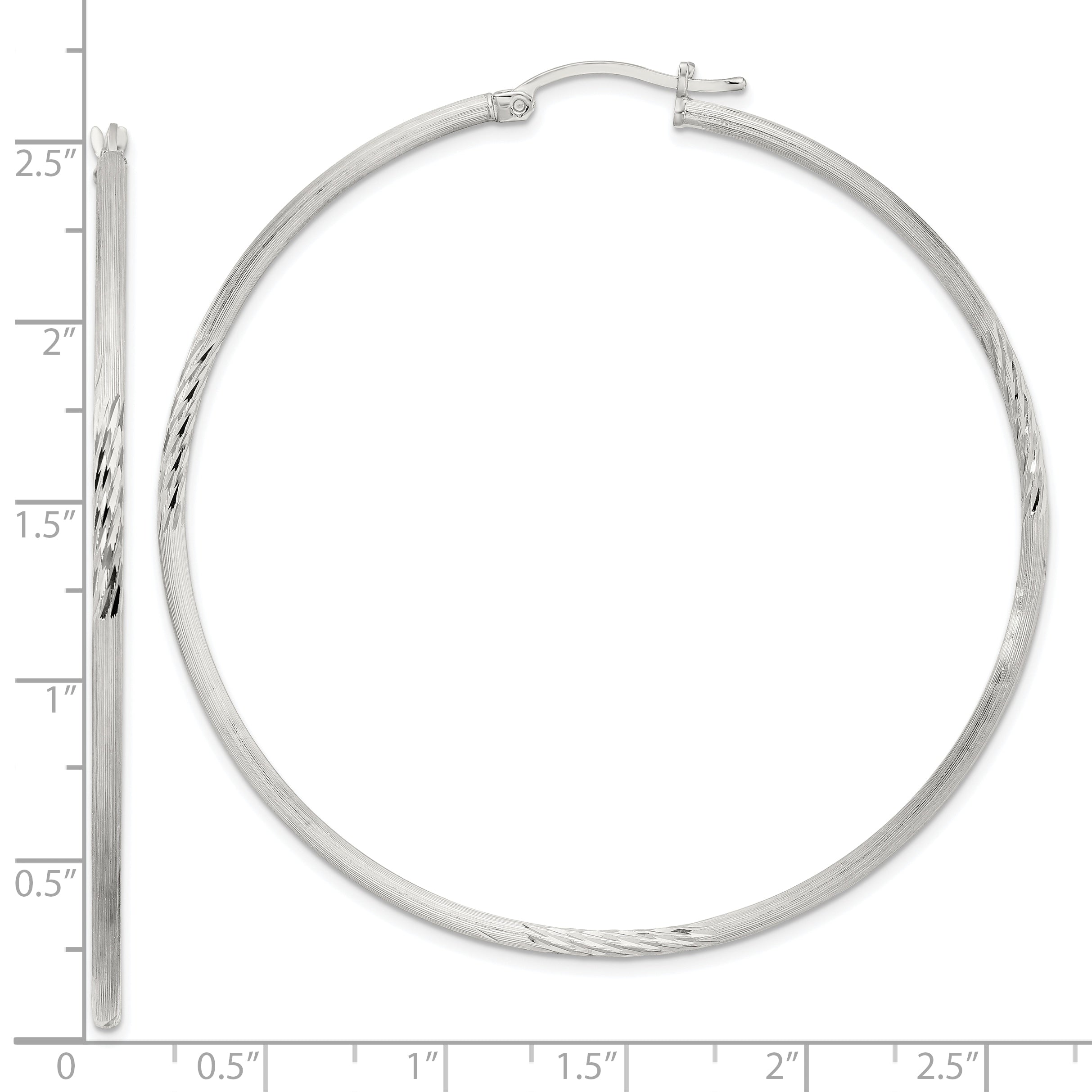 Sterling Silver 2mm Polished/Satin D/C Hoop Earrings