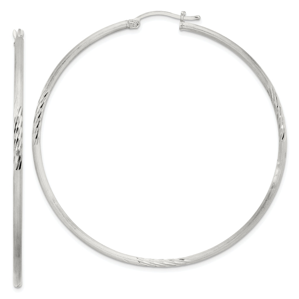 Sterling Silver 2mm Polished/Satin D/C Hoop Earrings