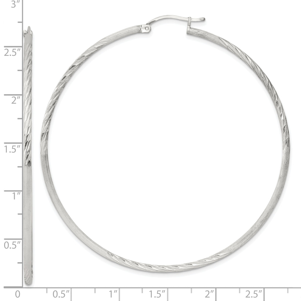 Sterling Silver 2mm Polished/Satin D/C Hoop Earrings