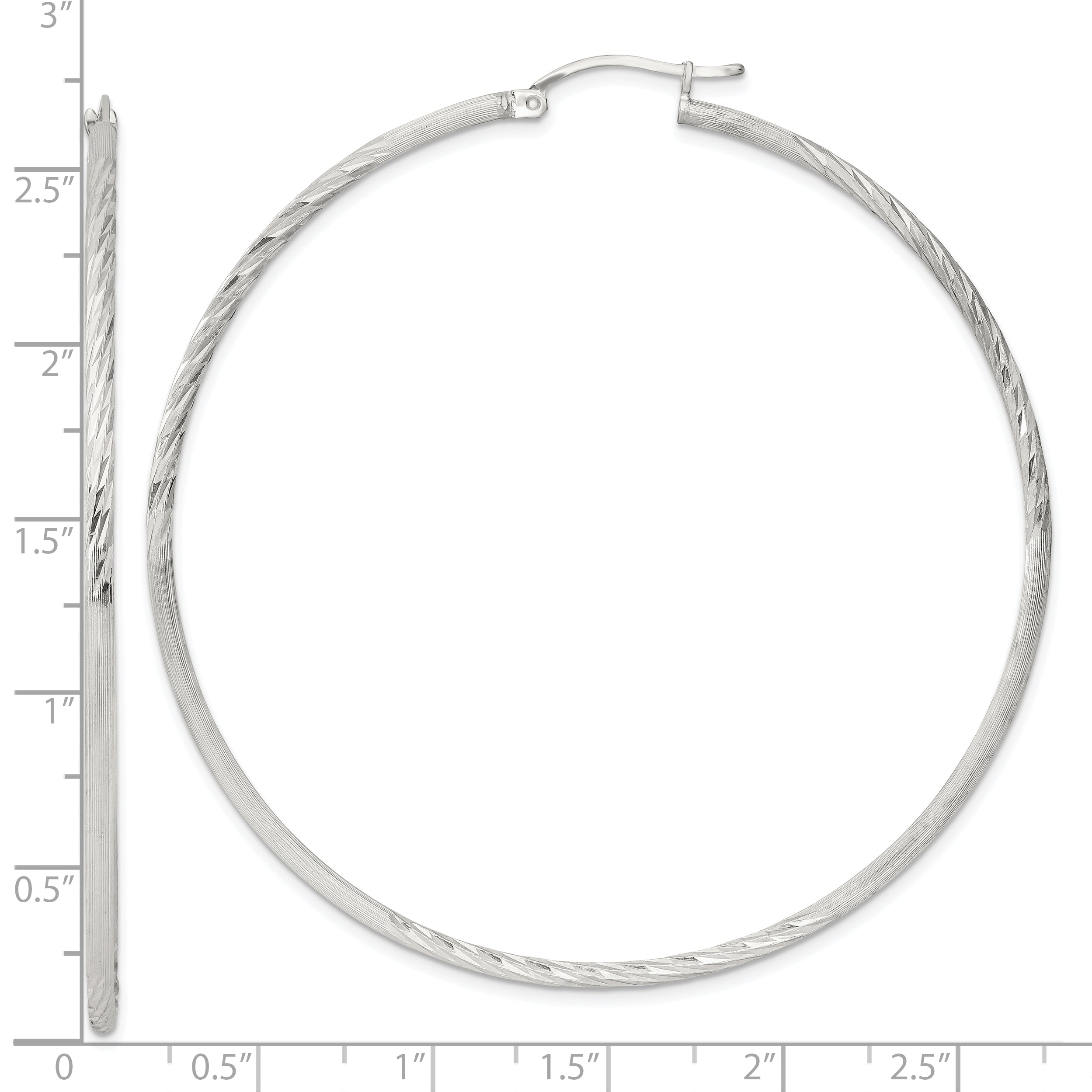 Sterling Silver 2mm Polished/Satin D/C Hoop Earrings