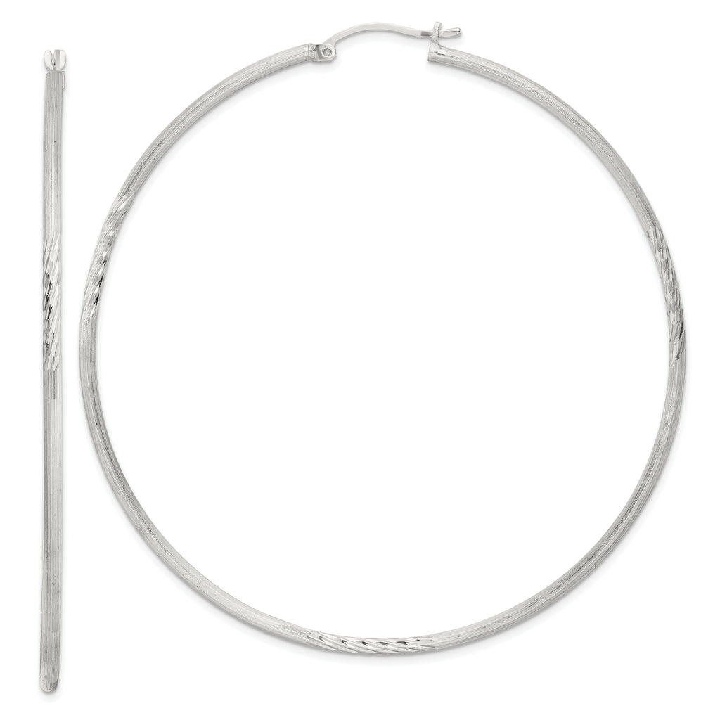Sterling Silver 2mm Polished/Satin D/C Hoop Earrings