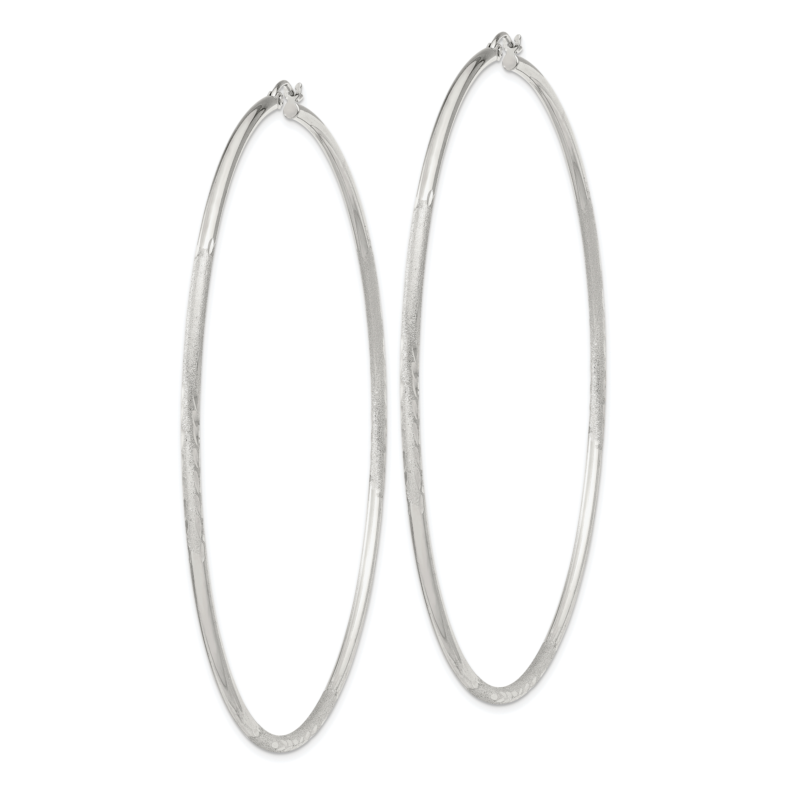 Sterling Silver 2mm Polished/Satin D/C Hoop Earrings Secondary image